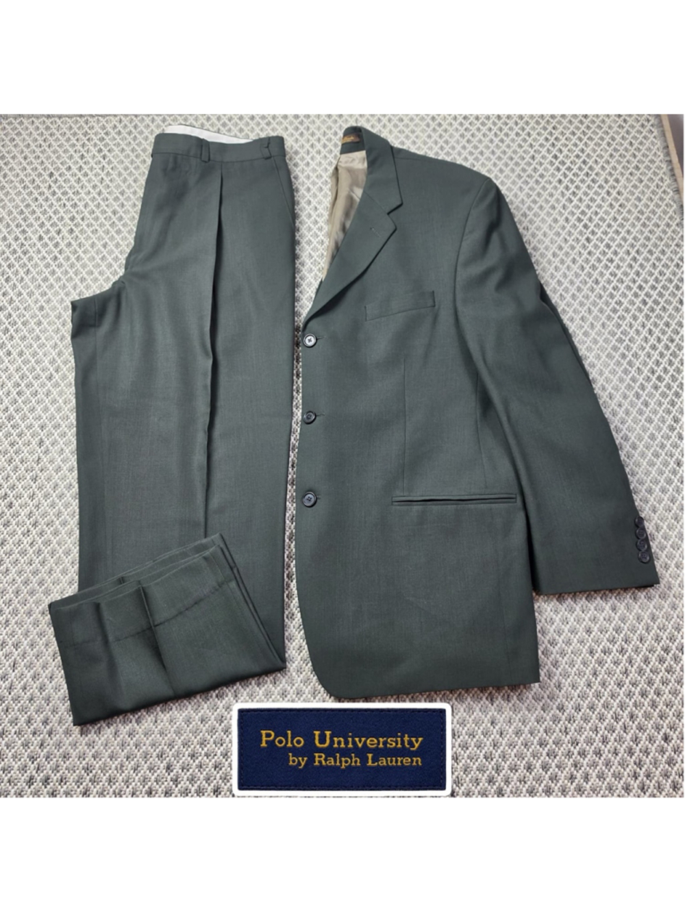 Vintage Polo University Ralph Lauren Mens Pure Wool Suit Made Canada Green 48